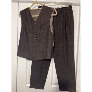 Made in Italy wool blend mends brown plaid dress pants 30x32 and vest